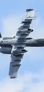 A-10 Thunderbolt flying high in a clear blue sky.