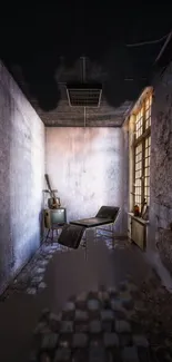 Abandoned room with vintage furniture and moody lighting wallpaper.