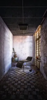 Dark, abandoned room with a vintage feel and urban decay aesthetic.