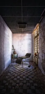 Abandoned room with a dark, eerie atmosphere.
