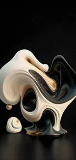 Abstract 3D art wallpaper with a swirling design on a black background.