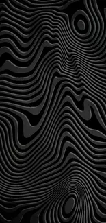 3D black abstract wallpaper with wavy lines.