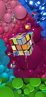 Vibrant abstract 3D cube art wallpaper with colorful geometric design.