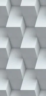 Abstract 3D cube pattern wallpaper in light gray with geometric design.