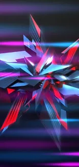 3D geometric abstract design in blue and red on a black background.