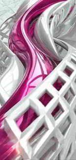3D abstract wallpaper with pink and white geometric design.