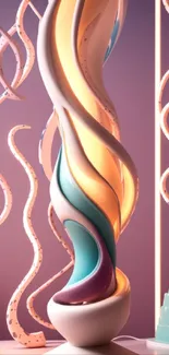 Abstract 3D sculpture with flowing lines and warm hues on mobile wallpaper.