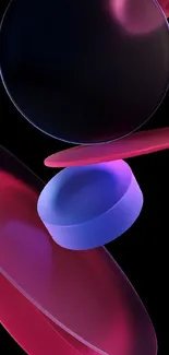 3D abstract shapes in pink and purple on black background.