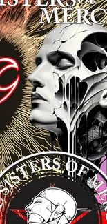 Abstract art with metalhead motifs and vibrant design elements.