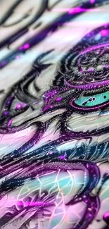 Intricate abstract art wallpaper with purple and teal colors.