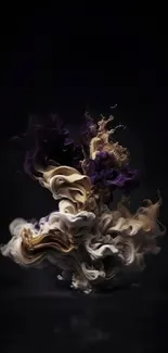 Abstract art with purple and white swirls on a black background.