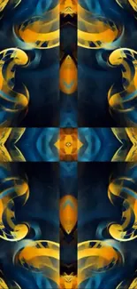 Vibrant abstract wallpaper with blue and yellow swirling patterns.