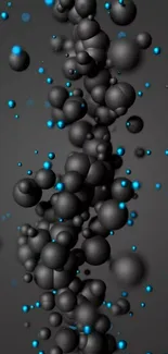 Abstract wallpaper with black and blue floating spheres.