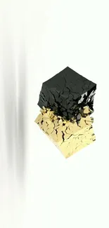 Abstract cracked black and gold cubes on white background wallpaper.