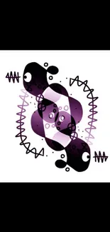 Abstract art with black and purple geometric patterns on a wallpaper.