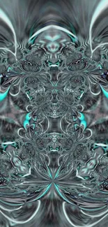 Abstract wallpaper with swirling black and teal design.