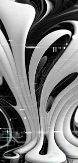 Dynamic black and white abstract wallpaper with flowing designs.