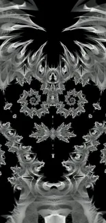 Intricate black and white fractal pattern mobile wallpaper.