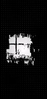 Abstract black and white pixelated art on a dark background.