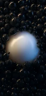 Abstract wallpaper with white sphere in black background.