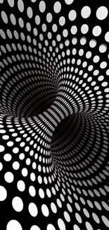 Abstract black and white wallpaper with swirling dot pattern.