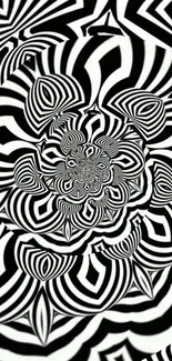 Intricate black and white spiral abstract pattern for mobile wallpaper.