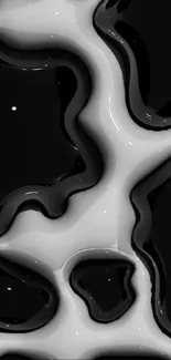 Abstract black and white fluid pattern wallpaper for mobile phones.