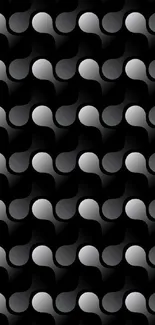 Abstract black and white 3D wave pattern wallpaper.