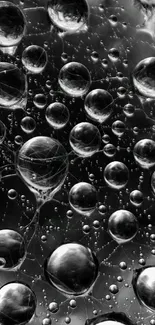 Monochrome abstract art with floating bubbles design.