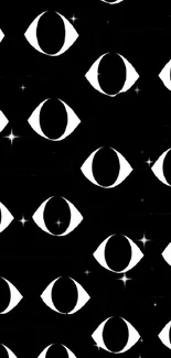 Abstract black wallpaper with eye patterns and stars.