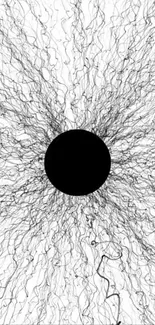 Abstract wallpaper with black hole and intricate lines.