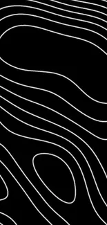 Black and white abstract line art wallpaper with curved patterns.