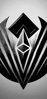 Abstract black metal emblem wallpaper with geometric design.