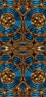 Abstract blue and gold pattern mobile wallpaper.