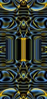 Abstract pattern with blue and gold waves.