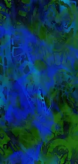 Abstract blue and green wallpaper with artistic design.