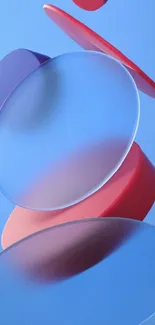 Abstract blue and red mobile wallpaper with circular shapes.