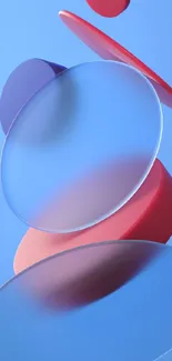 Abstract blue and red 3D shapes mobile wallpaper.