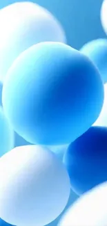 Abstract wallpaper of blue and white spheres on a phone.