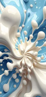 Abstract splash art in blue and white fluid pattern.