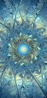 Abstract blue design with radiant center in art wallpaper.