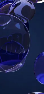 Abstract dark blue bubbles floating in space.