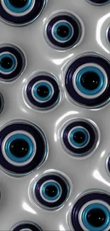 Abstract wallpaper with blue circles on a silver background.