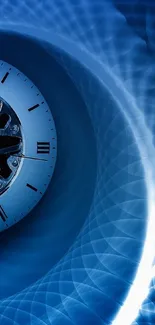 Abstract blue clock with intricate patterns and futuristic design.