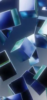 Floating blue cubes in an abstract 3D wallpaper design.
