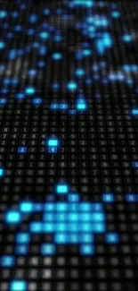 Blue digital matrix abstract wallpaper with pixelated grid pattern.