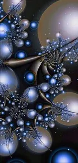 Abstract fractal wallpaper with blue and silver design.