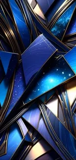 Abstract blue geometric design with intricate patterns.