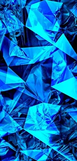 Abstract blue geometric wallpaper with crystal shapes.