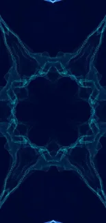 Abstract blue geometric pattern wallpaper with symmetrical design.